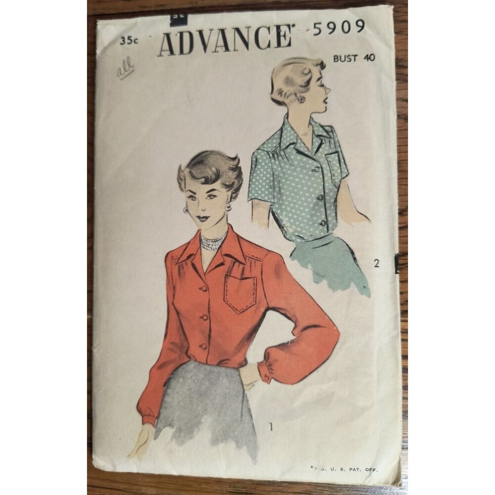 Advance 5909 Size 18+ Vintage Sewing Pattern Womens Long/Short Sleeve Blouse